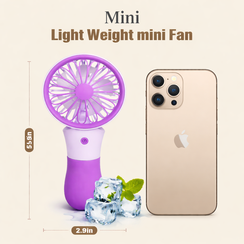 Nuvito Portable Mini Hand Fan | USB Rechargeable | 3 Speed Cooling | Compact & Lightweight