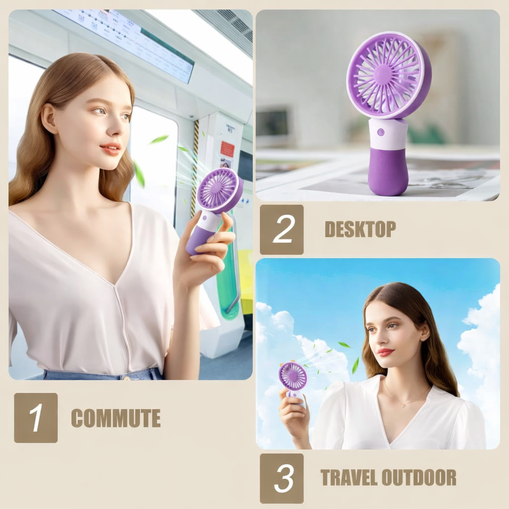 Nuvito Portable Mini Hand Fan | USB Rechargeable | 3 Speed Cooling | Compact & Lightweight
